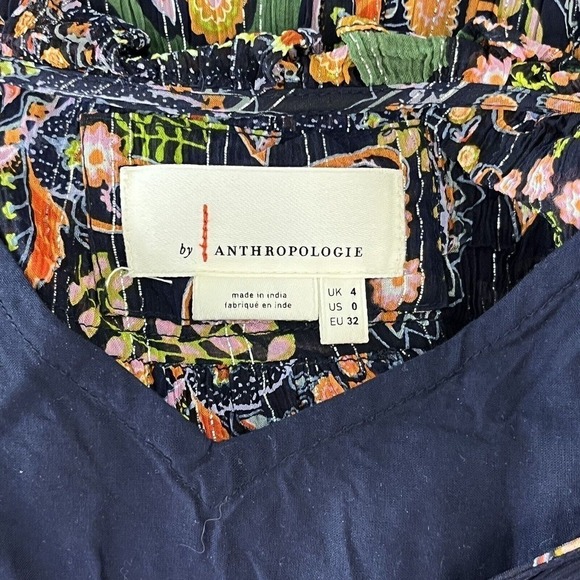 Anthropologie Size 0 Dress Elmira Ruffled MIDI Drawstring Waist Paisley Navy - Picture 11 of 13